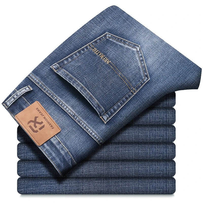New Autumn and Winter Plus Size 40 42 44 Men Straight Loose Jeans Business Fashion Denim Stretch Pants Male Brand Trousers - PratSN