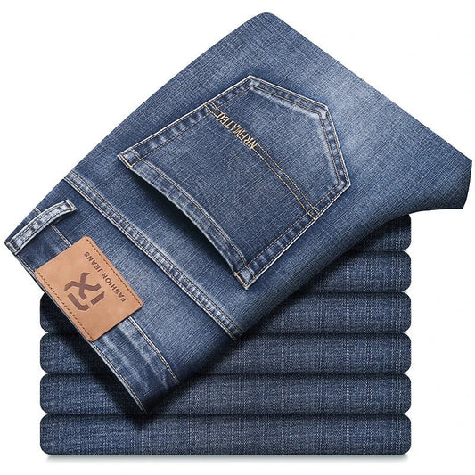 New Autumn and Winter Plus Size 40 42 44 Men Straight Loose Jeans Business Fashion Denim Stretch Pants Male Brand Trousers - PratSN