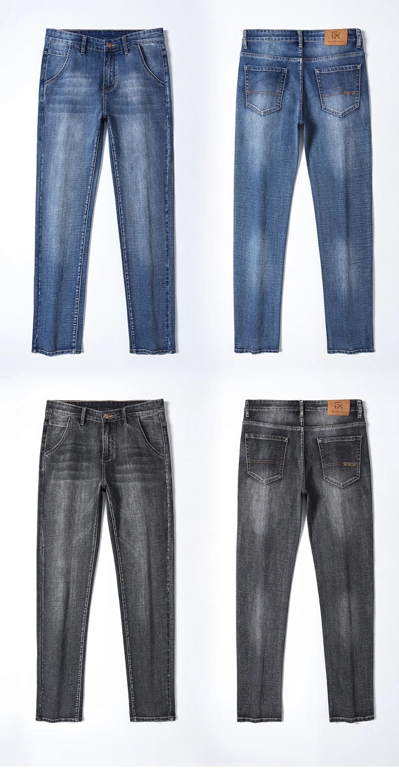 New Autumn and Winter Plus Size 40 42 44 Men Straight Loose Jeans Business Fashion Denim Stretch Pants Male Brand Trousers - PratSN