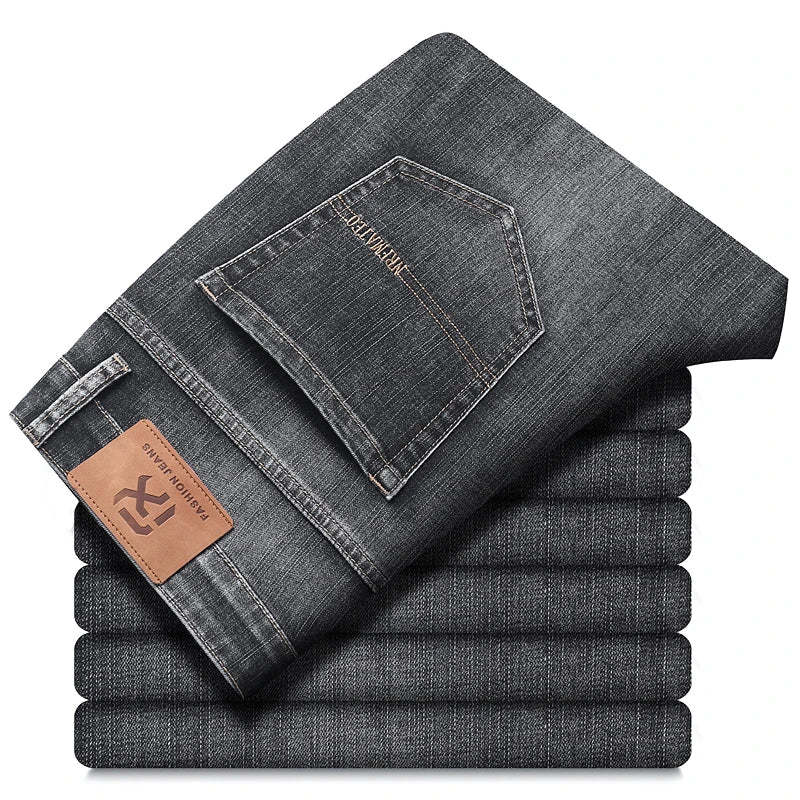 New Autumn and Winter Plus Size 40 42 44 Men Straight Loose Jeans Business Fashion Denim Stretch Pants Male Brand Trousers - PratSN