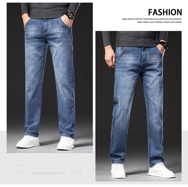 New Autumn and Winter Plus Size 40 42 44 Men Straight Loose Jeans Business Fashion Denim Stretch Pants Male Brand Trousers - PratSN