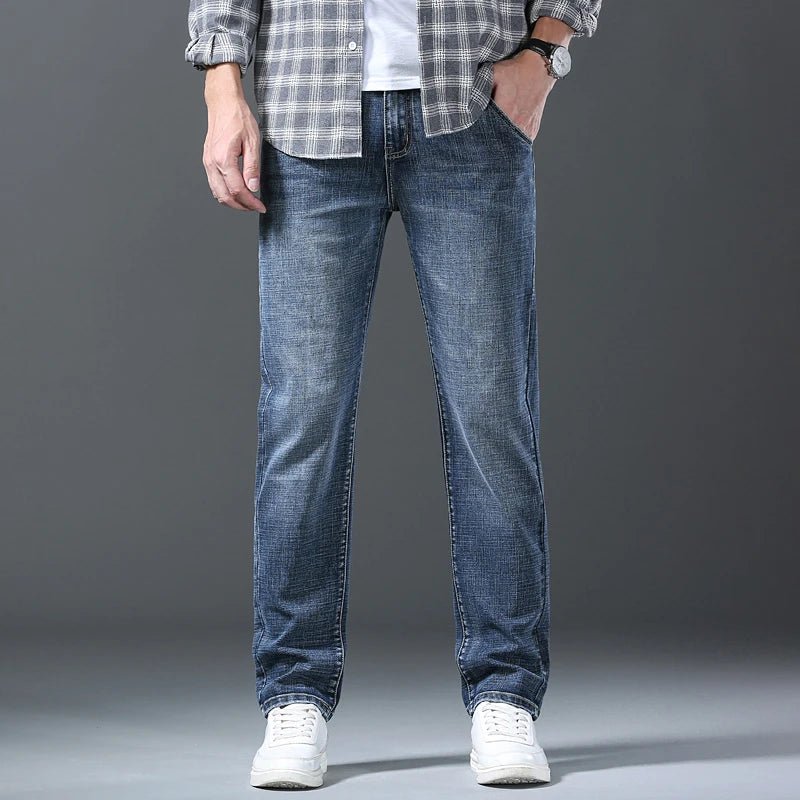 New Autumn and Winter Plus Size 40 42 44 Men Straight Loose Jeans Business Fashion Denim Stretch Pants Male Brand Trousers - PratSN