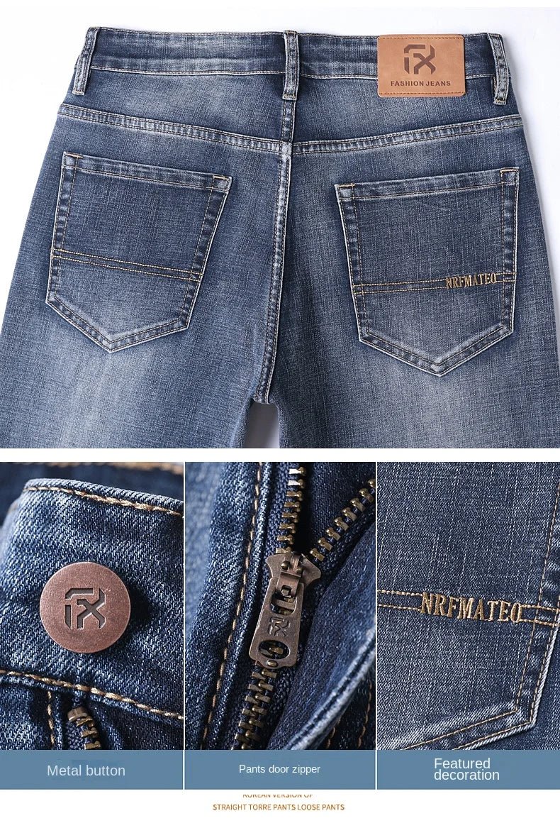 New Autumn and Winter Plus Size 40 42 44 Men Straight Loose Jeans Business Fashion Denim Stretch Pants Male Brand Trousers - PratSN