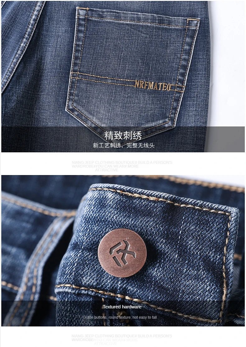 New Autumn and Winter Plus Size 40 42 44 Men Straight Loose Jeans Business Fashion Denim Stretch Pants Male Brand Trousers - PratSN