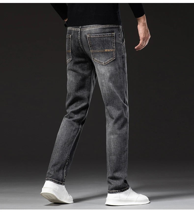 New Autumn and Winter Plus Size 40 42 44 Men Straight Loose Jeans Business Fashion Denim Stretch Pants Male Brand Trousers - PratSN