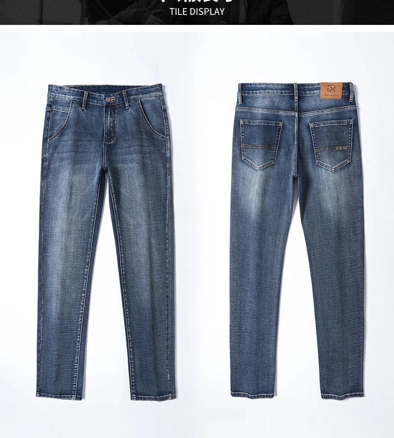 New Autumn and Winter Plus Size 40 42 44 Men Straight Loose Jeans Business Fashion Denim Stretch Pants Male Brand Trousers - PratSN