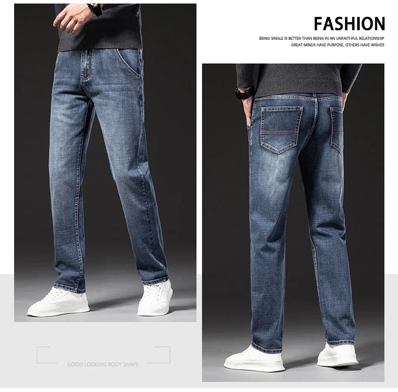 New Autumn and Winter Plus Size 40 42 44 Men Straight Loose Jeans Business Fashion Denim Stretch Pants Male Brand Trousers - PratSN