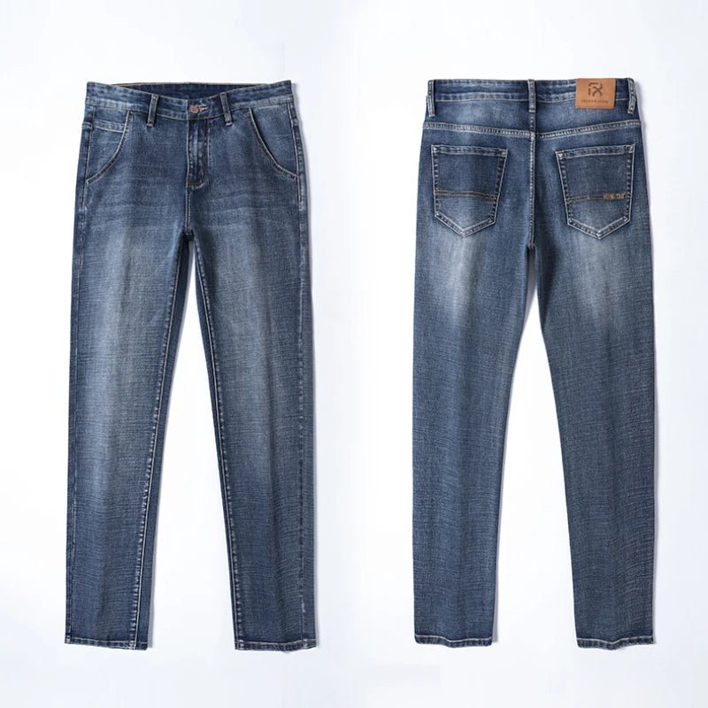 New Autumn and Winter Plus Size 40 42 44 Men Straight Loose Jeans Business Fashion Denim Stretch Pants Male Brand Trousers - PratSN