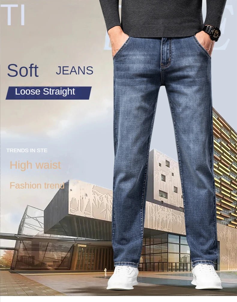 New Autumn and Winter Plus Size 40 42 44 Men Straight Loose Jeans Business Fashion Denim Stretch Pants Male Brand Trousers - PratSN