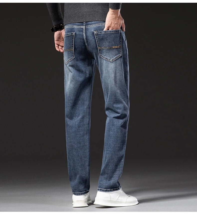 New Autumn and Winter Plus Size 40 42 44 Men Straight Loose Jeans Business Fashion Denim Stretch Pants Male Brand Trousers - PratSN