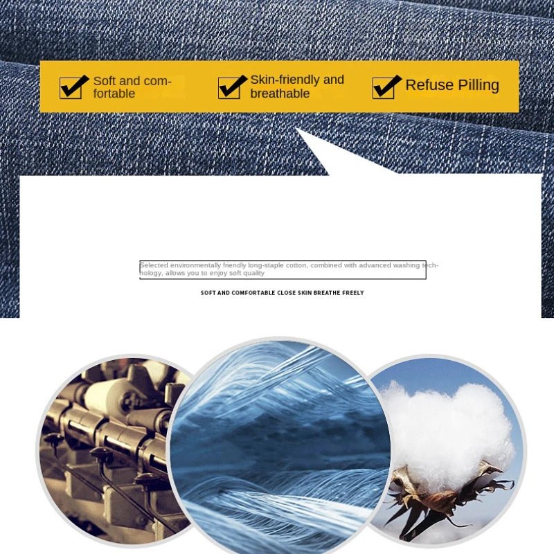New Autumn and Winter Plus Size 40 42 44 Men Straight Loose Jeans Business Fashion Denim Stretch Pants Male Brand Trousers - PratSN
