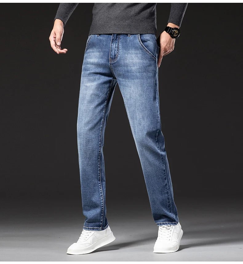 New Autumn and Winter Plus Size 40 42 44 Men Straight Loose Jeans Business Fashion Denim Stretch Pants Male Brand Trousers - PratSN