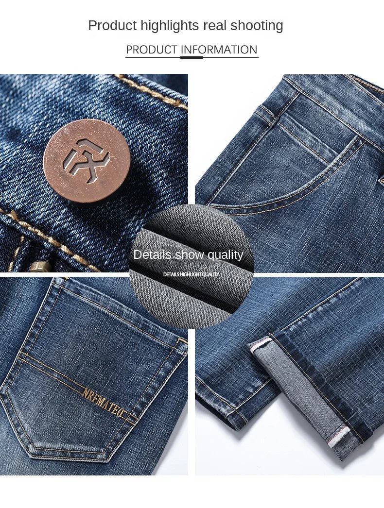 New Autumn and Winter Plus Size 40 42 44 Men Straight Loose Jeans Business Fashion Denim Stretch Pants Male Brand Trousers - PratSN