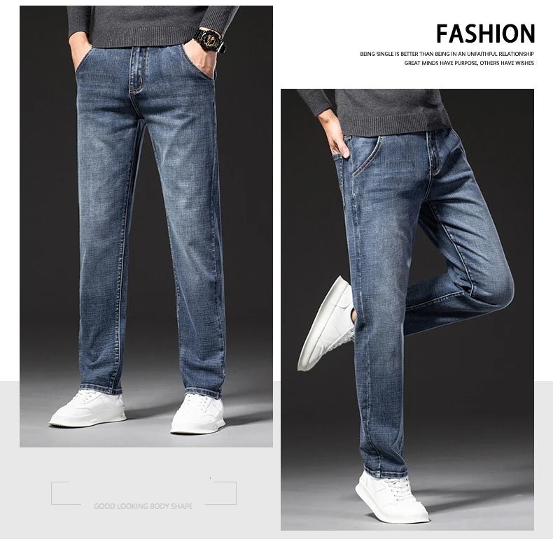 New Autumn and Winter Plus Size 40 42 44 Men Straight Loose Jeans Business Fashion Denim Stretch Pants Male Brand Trousers - PratSN