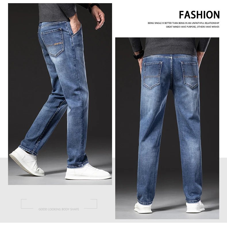 New Autumn and Winter Plus Size 40 42 44 Men Straight Loose Jeans Business Fashion Denim Stretch Pants Male Brand Trousers - PratSN