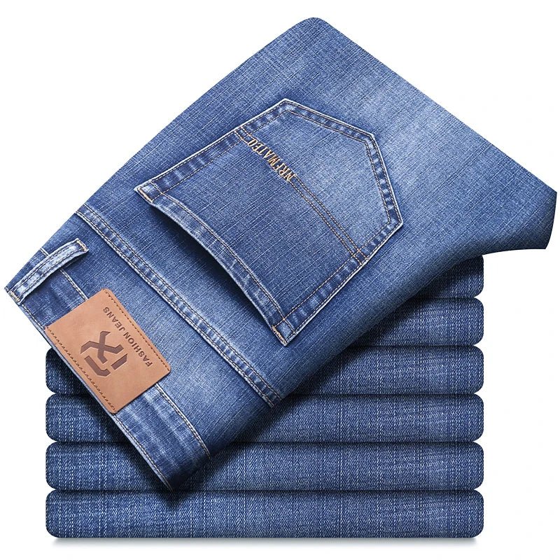New Autumn and Winter Plus Size 40 42 44 Men Straight Loose Jeans Business Fashion Denim Stretch Pants Male Brand Trousers - PratSN