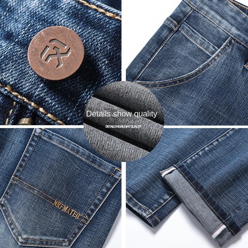 New Autumn and Winter Plus Size 40 42 44 Men Straight Loose Jeans Business Fashion Denim Stretch Pants Male Brand Trousers - PratSN
