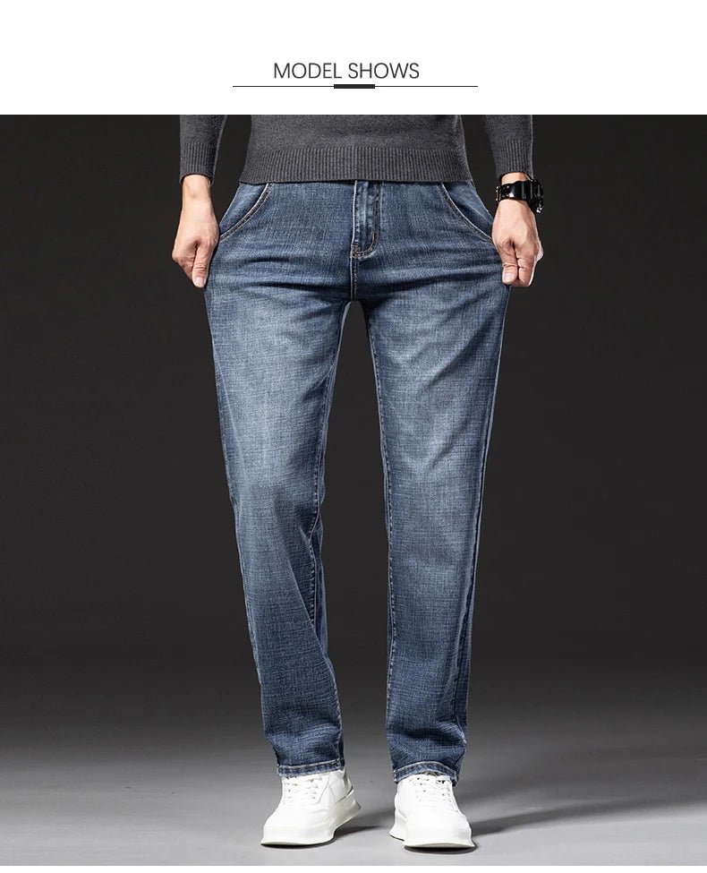 New Autumn and Winter Plus Size 40 42 44 Men Straight Loose Jeans Business Fashion Denim Stretch Pants Male Brand Trousers - PratSN