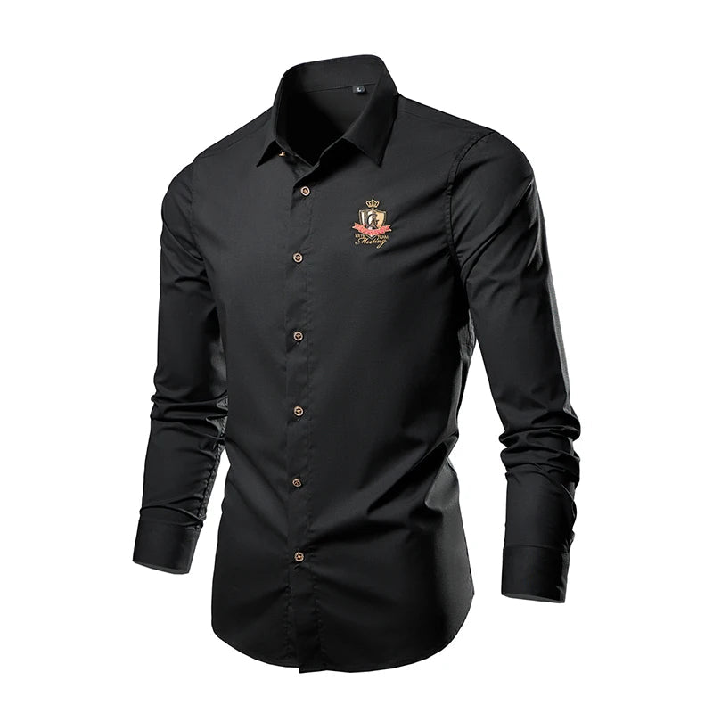 New Casual Soft Thin Mens Shirts Slim Fit Luxury Business Long Sleeve Shirt Male Lapels Outwear Streetwear - PratSN