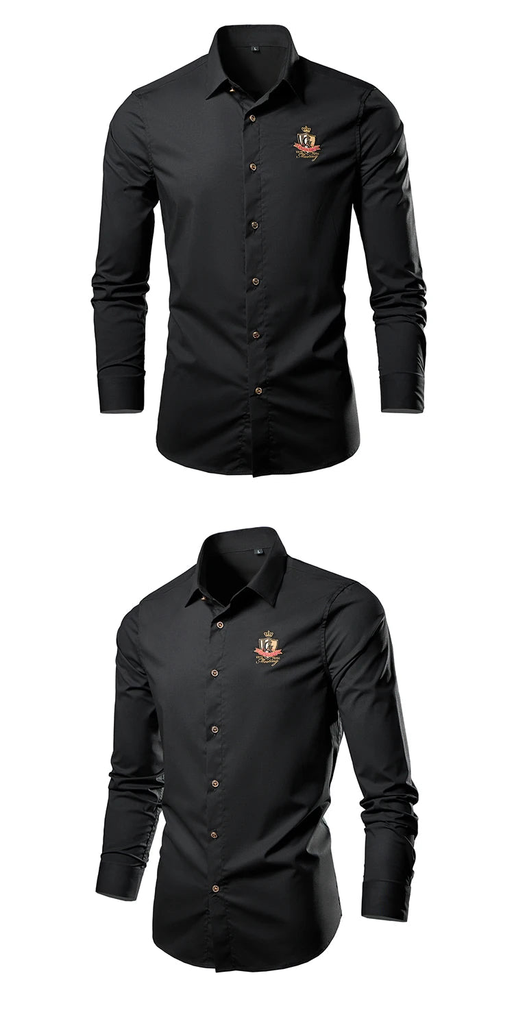 New Casual Soft Thin Mens Shirts Slim Fit Luxury Business Long Sleeve Shirt Male Lapels Outwear Streetwear - PratSN