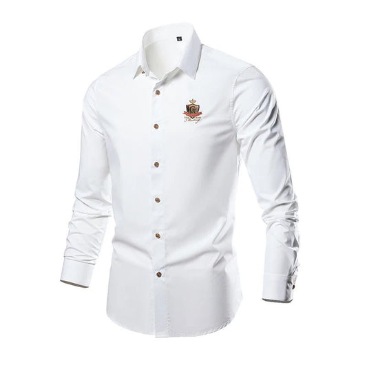 New Casual Soft Thin Mens Shirts Slim Fit Luxury Business Long Sleeve Shirt Male Lapels Outwear Streetwear - PratSN