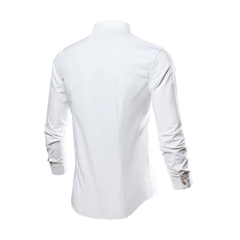 New Casual Soft Thin Mens Shirts Slim Fit Luxury Business Long Sleeve Shirt Male Lapels Outwear Streetwear - PratSN