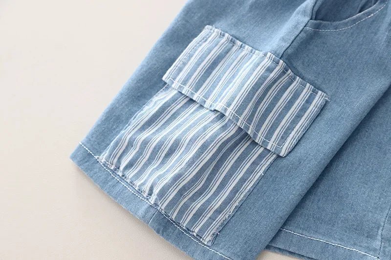 New Children Fashion Boys Denim Clothing Sets Casual Striped Shirts Shorts 2pcs Kids Outdoor Suit Toddler Suit 0 - 5 Years - PratSN