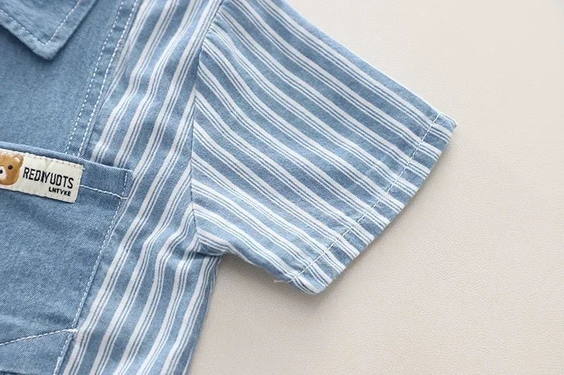 New Children Fashion Boys Denim Clothing Sets Casual Striped Shirts Shorts 2pcs Kids Outdoor Suit Toddler Suit 0 - 5 Years - PratSN