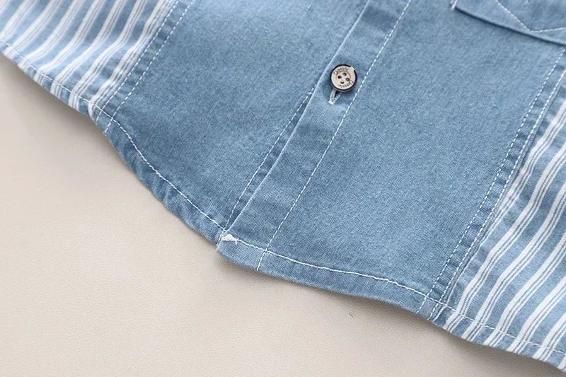 New Children Fashion Boys Denim Clothing Sets Casual Striped Shirts Shorts 2pcs Kids Outdoor Suit Toddler Suit 0 - 5 Years - PratSN