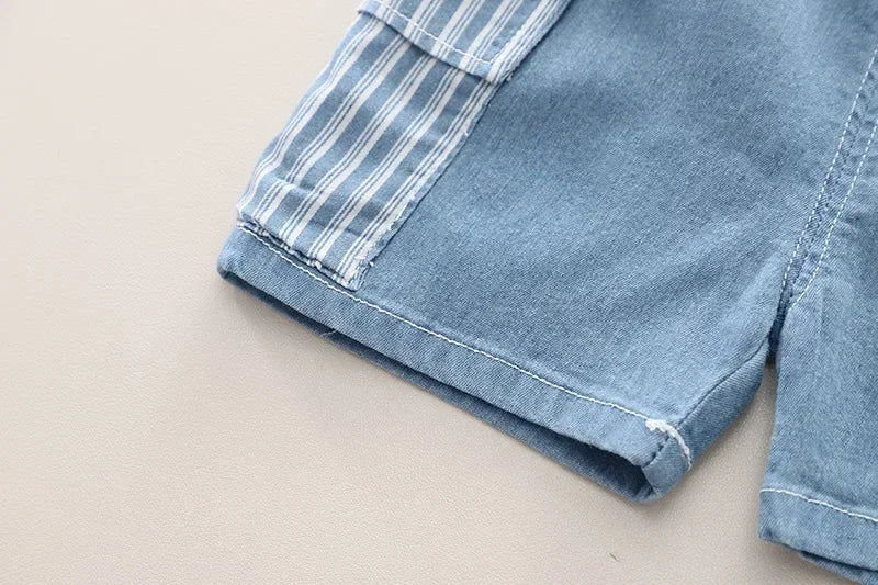 New Children Fashion Boys Denim Clothing Sets Casual Striped Shirts Shorts 2pcs Kids Outdoor Suit Toddler Suit 0 - 5 Years - PratSN