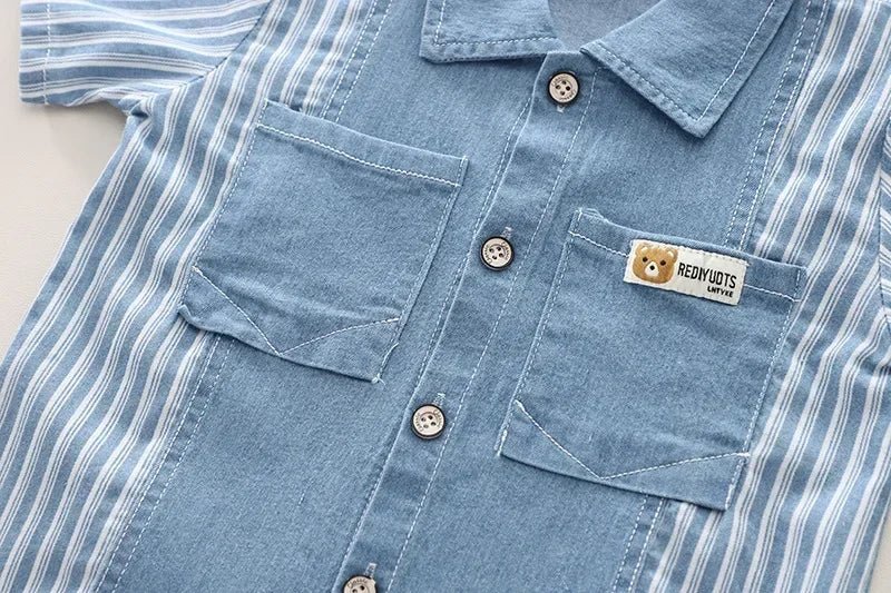 New Children Fashion Boys Denim Clothing Sets Casual Striped Shirts Shorts 2pcs Kids Outdoor Suit Toddler Suit 0 - 5 Years - PratSN