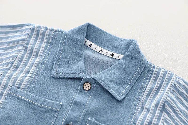 New Children Fashion Boys Denim Clothing Sets Casual Striped Shirts Shorts 2pcs Kids Outdoor Suit Toddler Suit 0 - 5 Years - PratSN
