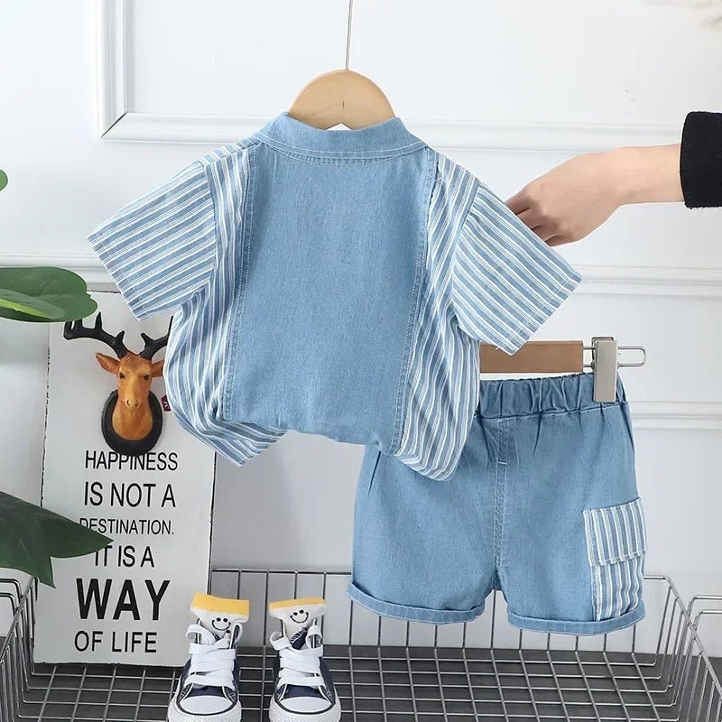 New Children Fashion Boys Denim Clothing Sets Casual Striped Shirts Shorts 2pcs Kids Outdoor Suit Toddler Suit 0 - 5 Years - PratSN