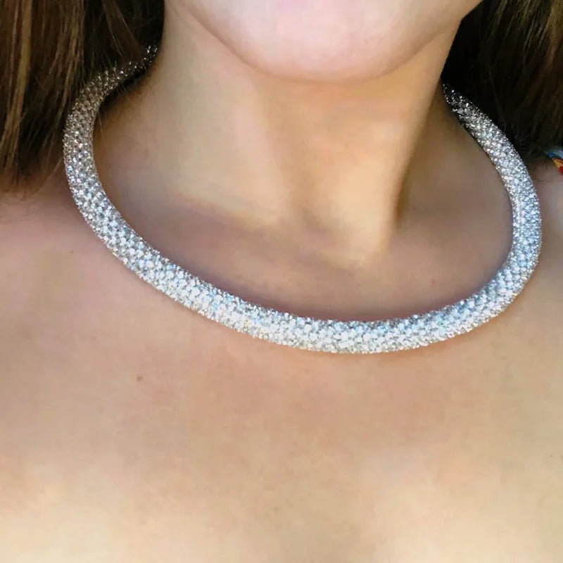 New Fashion Rhinestone Collar Choker Necklace for Women Exaggerated Simple Big Chunky Chain Necklace Torques Jewelry Accessories - PratSN