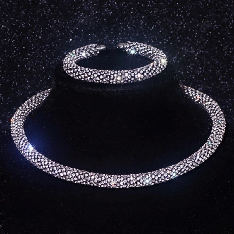 New Fashion Rhinestone Collar Choker Necklace for Women Exaggerated Simple Big Chunky Chain Necklace Torques Jewelry Accessories - PratSN