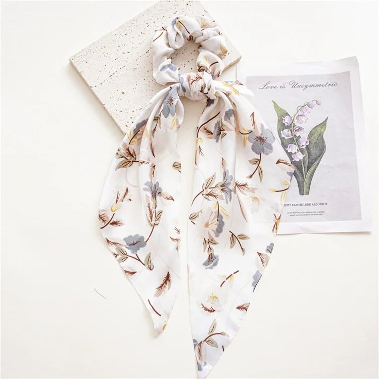 New Fashion Satin Flower Elastic Long Ribbon Hair Bands Ponytail Scarf Hair Tie Women Scrunchies Hair Accessories - PratSN