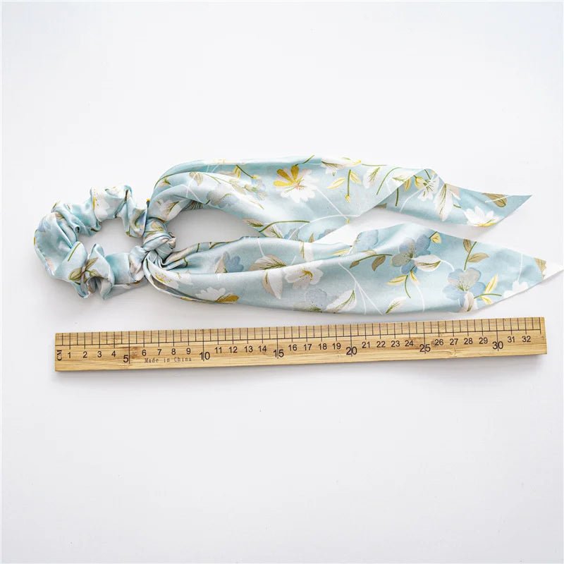 New Fashion Satin Flower Elastic Long Ribbon Hair Bands Ponytail Scarf Hair Tie Women Scrunchies Hair Accessories Headwear - PratSN