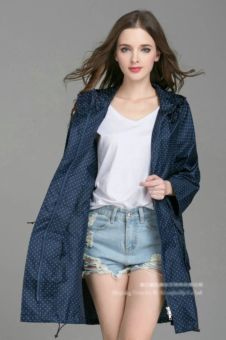 New Fashion Women Raincoat With Hat Foldable Cuffs Laydies Dress Style Light Rain Coat Waterproof Men Rainwear Windproof Jacket - PratSN