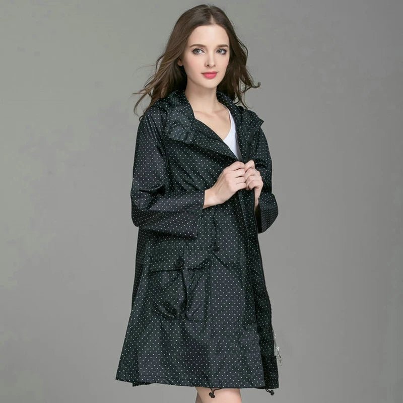 New Fashion Women Raincoat With Hat Foldable Cuffs Laydies Dress Style Light Rain Coat Waterproof Men Rainwear Windproof Jacket - PratSN