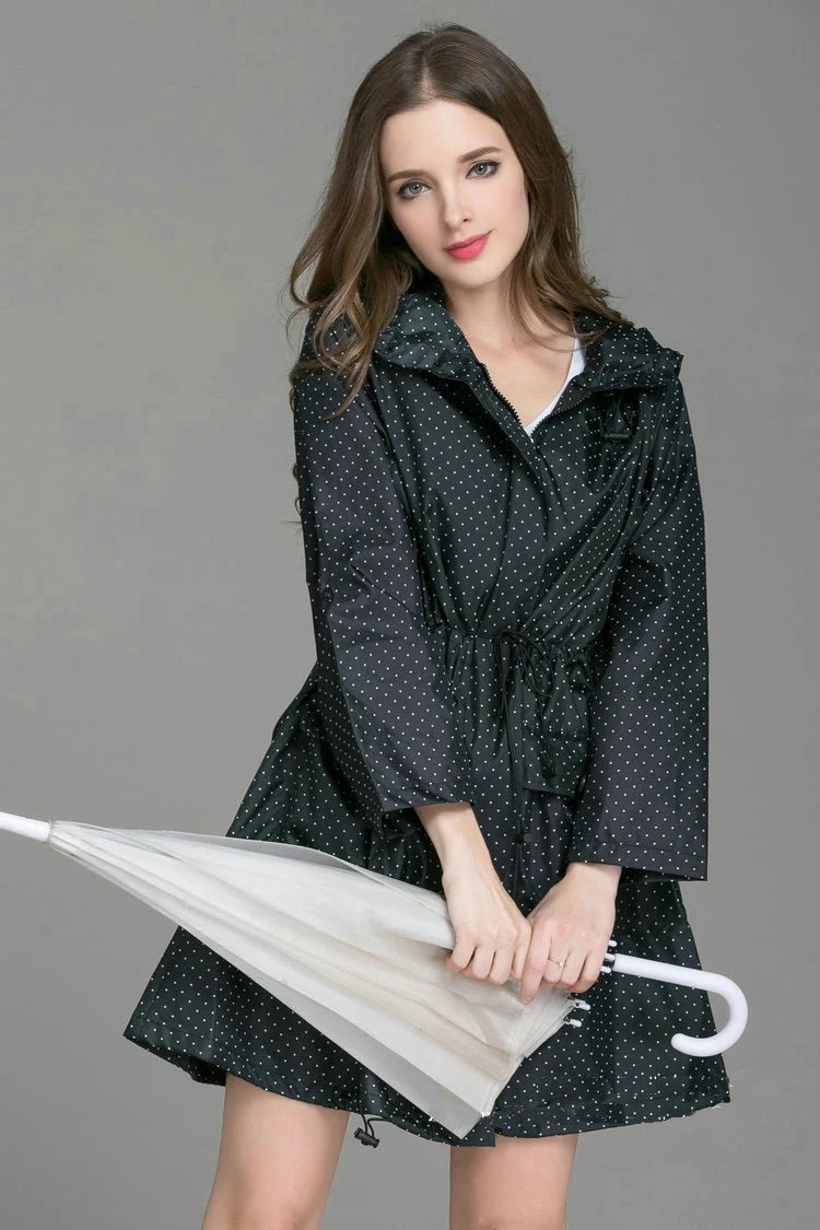 New Fashion Women Raincoat With Hat Foldable Cuffs Laydies Dress Style Light Rain Coat Waterproof Men Rainwear Windproof Jacket - PratSN