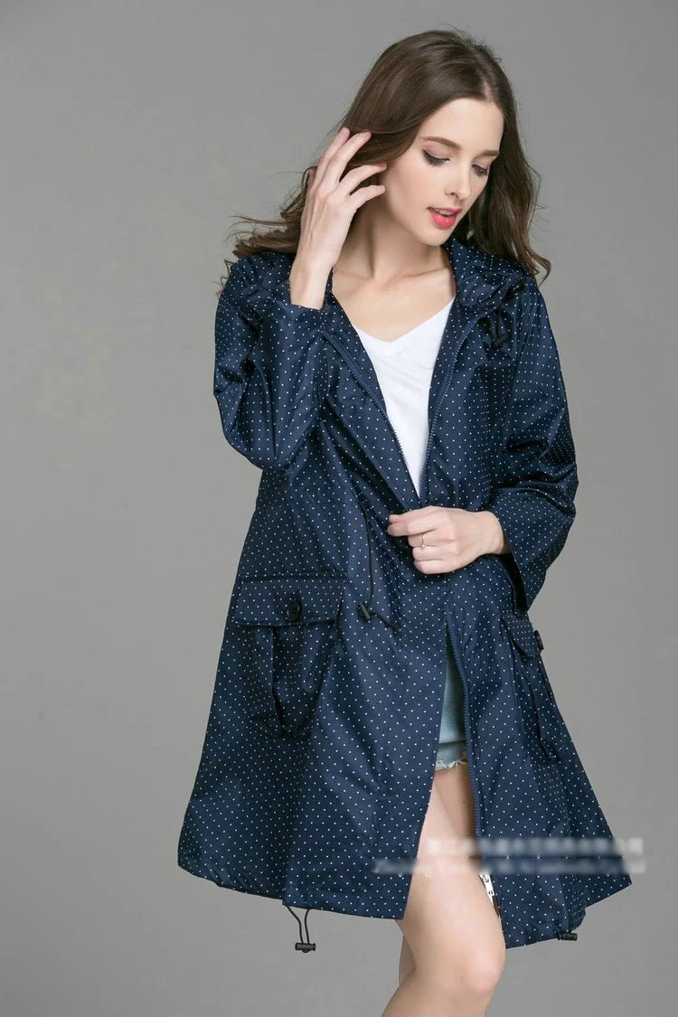 New Fashion Women Raincoat With Hat Foldable Cuffs Laydies Dress Style Light Rain Coat Waterproof Men Rainwear Windproof Jacket - PratSN