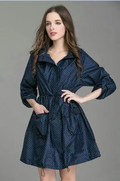 New Fashion Women Raincoat With Hat Foldable Cuffs Laydies Dress Style Light Rain Coat Waterproof Men Rainwear Windproof Jacket - PratSN