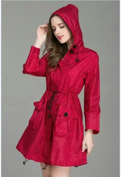 New Fashion Women Raincoat With Hat Foldable Cuffs Laydies Dress Style Light Rain Coat Waterproof Men Rainwear Windproof Jacket - PratSN