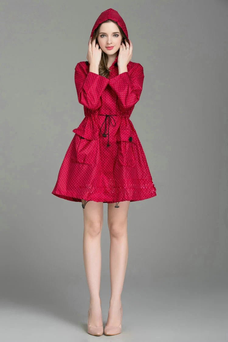 New Fashion Women Raincoat With Hat Foldable Cuffs Laydies Dress Style Light Rain Coat Waterproof Men Rainwear Windproof Jacket - PratSN