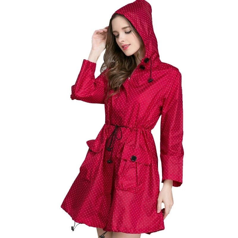 New Fashion Women Raincoat With Hat Foldable Cuffs Laydies Dress Style Light Rain Coat Waterproof Men Rainwear Windproof Jacket - PratSN