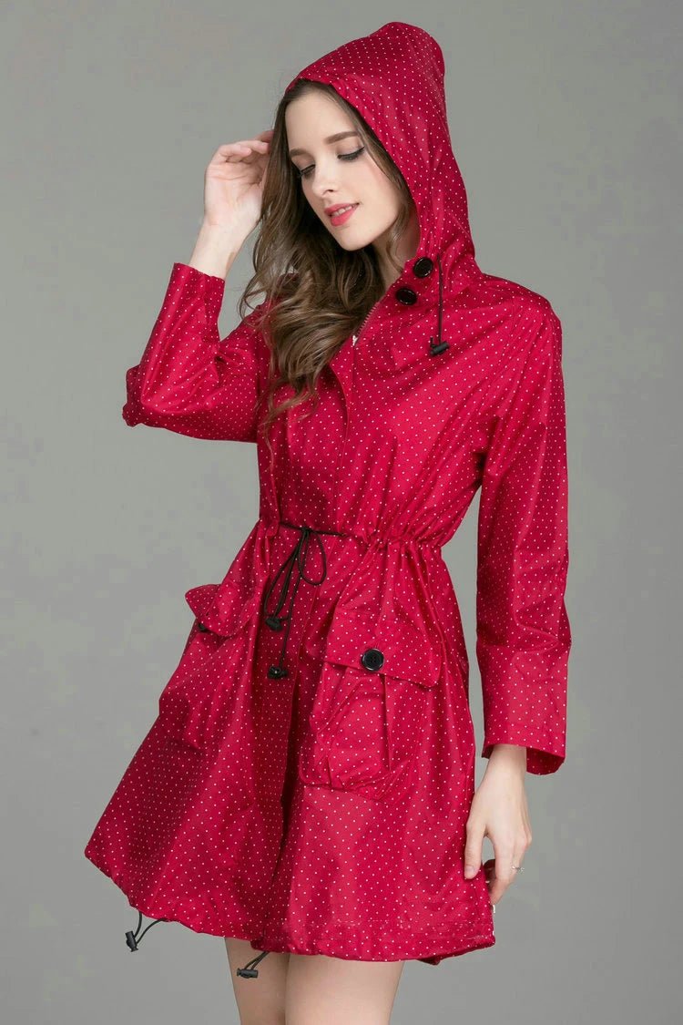New Fashion Women Raincoat With Hat Foldable Cuffs Laydies Dress Style Light Rain Coat Waterproof Men Rainwear Windproof Jacket - PratSN