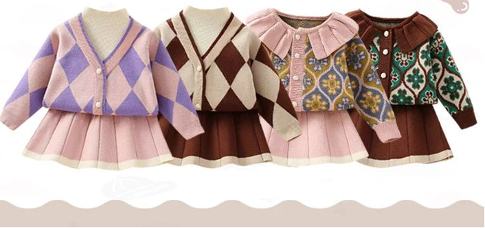 New girl baby sweater knitted dress children warm Sweater dress for girls infant casual pure color Pleated princess dress - PratSN