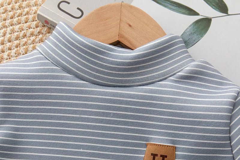 New Girls Padded Bottoming Shirt Boys Striped Turtleneck Jumper Autumn Winter Children Warm Fashion Casual Long - Sleeved Sweater - PratSN