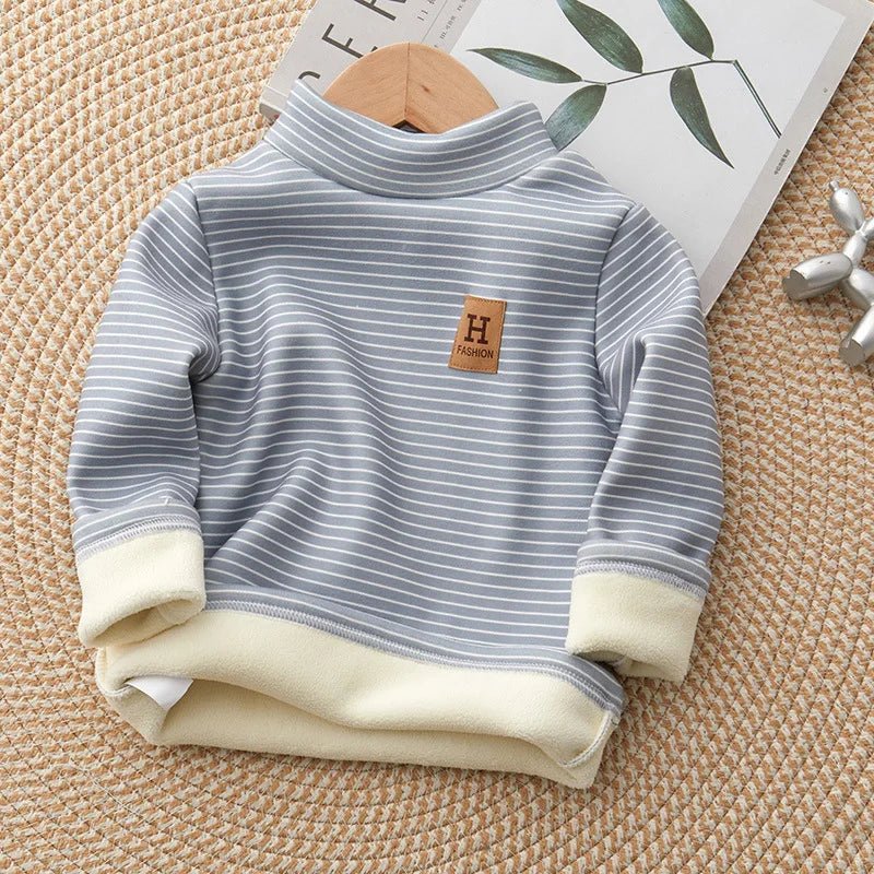 New Girls Padded Bottoming Shirt Boys Striped Turtleneck Jumper Autumn Winter Children Warm Fashion Casual Long - Sleeved Sweater - PratSN
