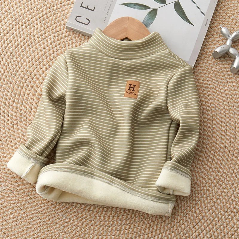 New Girls Padded Bottoming Shirt Boys Striped Turtleneck Jumper Autumn Winter Children Warm Fashion Casual Long - Sleeved Sweater - PratSN